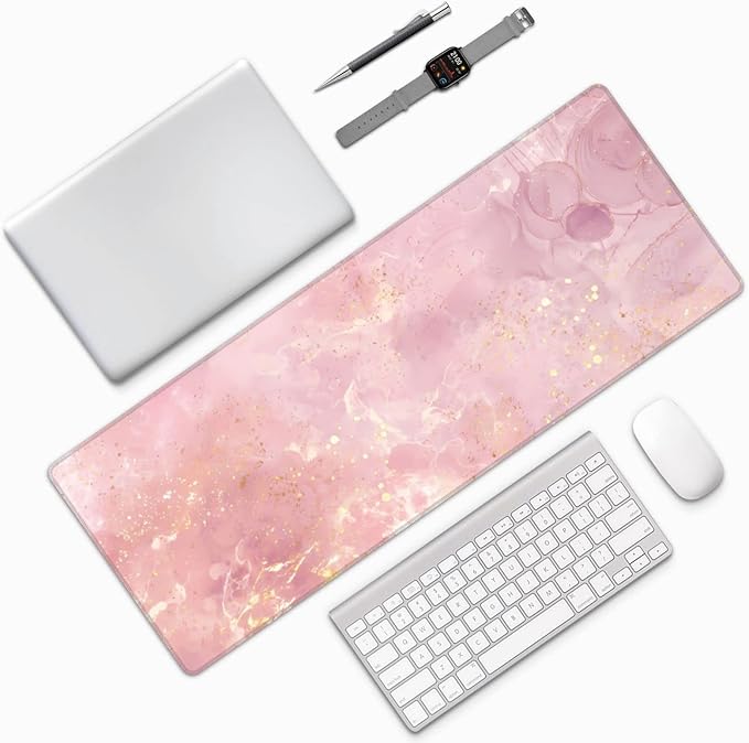 Rose Gold Marble Large Mouse Pad Extended Gaming Mousepad 31.5 x 11.8 Inch with Anti-Slip Rubber Base Cute Office Decor Women Girls Computer Accessories Home Office Supplies