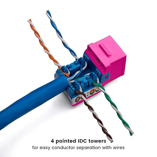trueCABLE Cat6 Keystone Jack, Unshielded (UTP), 90 Degree Punch-Down, PoE++ (4PPoE) 100W, UL Listed, ETL Verified, ANSI/TIA Certified, Modular RJ45 Female, Pink, 24 Pack