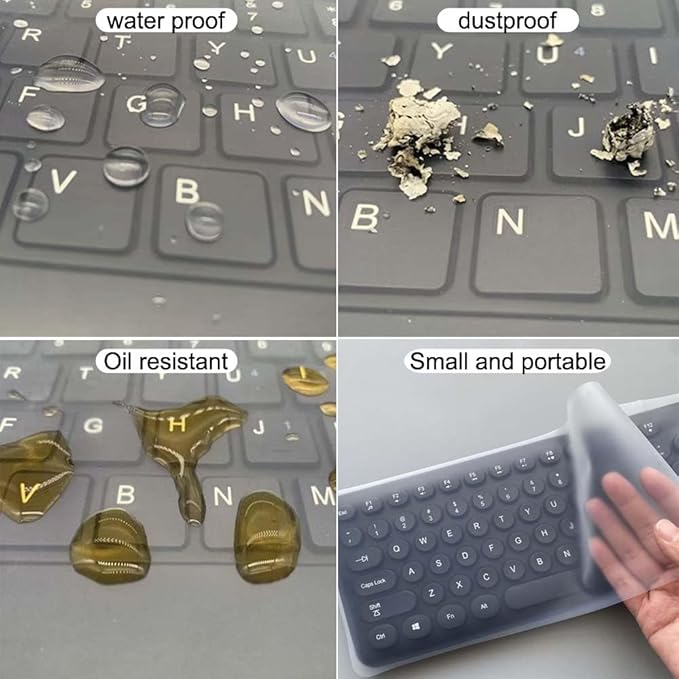 Ultra Thin Desktop PC Silicone Clear Keyboard Cover Skin Protector for 104/107 Keys Standard Desktop Keyboard, Transparent with Black Border, Waterproof, Dust-Proof