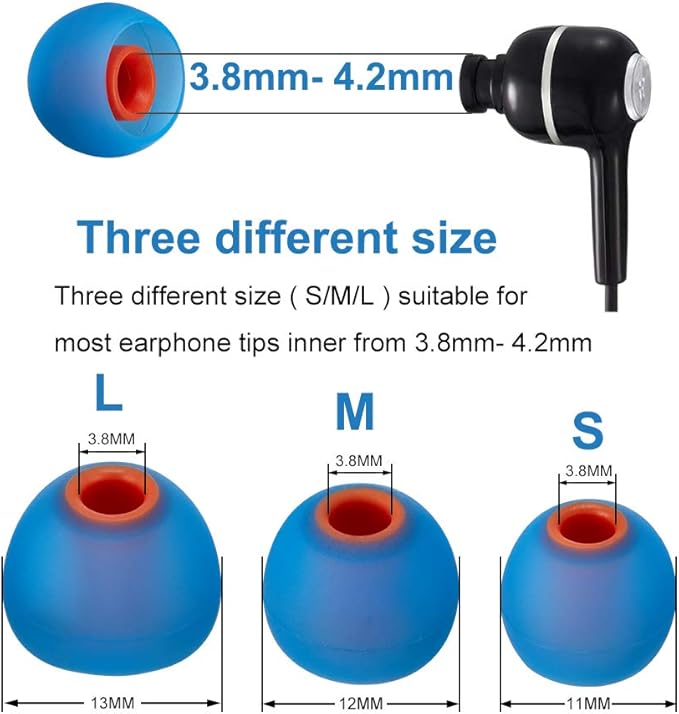 Earbud Tips Soft Silicone Earbuds Replacement Tips Fit for in-Ear Headphones(Inner Hole from 3.8mm - 4.2mm Earphones) 9 Pairs S/M/L