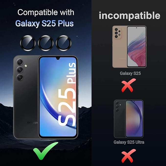 Korecase for Galaxy S25 Plus Camera Lens Protector, 9H Tempered Glass Anti Scratch Camera Screen Protector Shockproof Film Metal Ring Lens Protector for Galaxy S25+Plus,Colorful