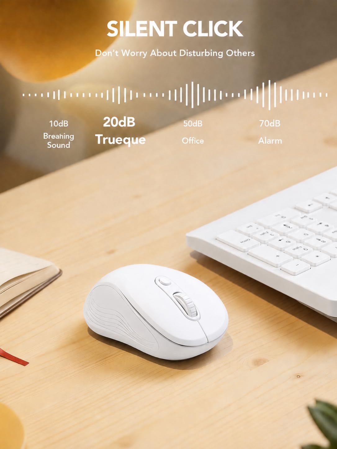 Trueque Wireless Mouse for Laptop, Ergonomic 6-Button Mouse, Pure White