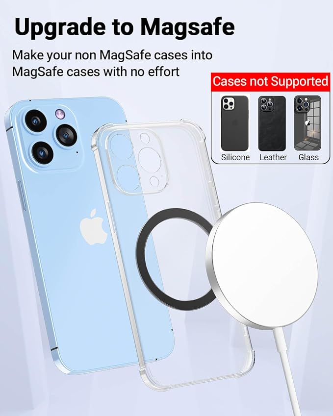 Metal Rings 10PCS,Ultra-Thin(0.4mm) for MagSafe Sticker,Magnetic Adapter,Phone Cases&Wireless Charger,Compatible with iPhone 16/15/14/13,Galaxy S24/S23/S22/Kindle (Black 10PCS)