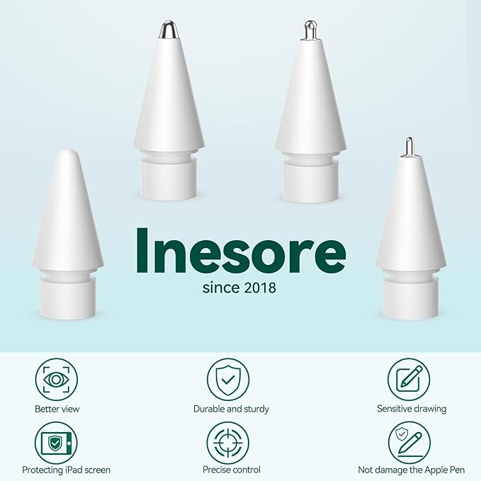 Inesore 4 Styles Replacement Tips for Apple Pencil Pro,Multiple Options Metal Durable Nibs Accessories for Apple Pencil Pro/2nd Generation/1st Gen/USB-C (4 Pack)