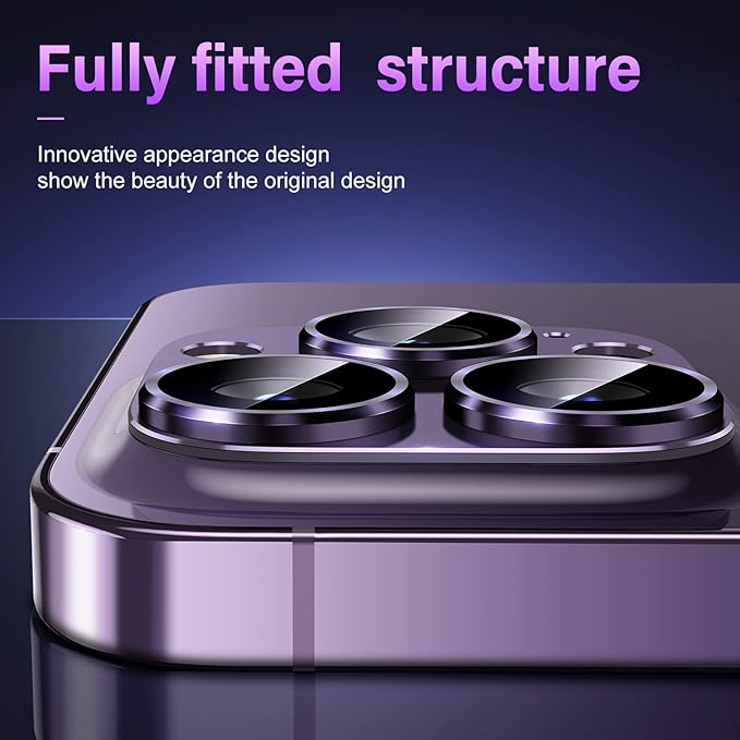 Uyiton for iPhone 14 Pro/iPhone 14 Pro Max Camera Lens Protector, [Drop Protection] 9H Tempered Glass Camera Cover screen Metal Ring Case Friendly Scratch Resistant Easy to Install - Matte Purple
