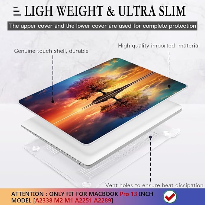 CISSOOK Compatible with MacBook Pro 13 inch Case 2025-2020 Release Model M2 M1 A2338 A2251 A2289, Protective Plastic Hard Shell Case Cover for MacBook Pro 13-inch with Touch Bar, Tree Landscape
