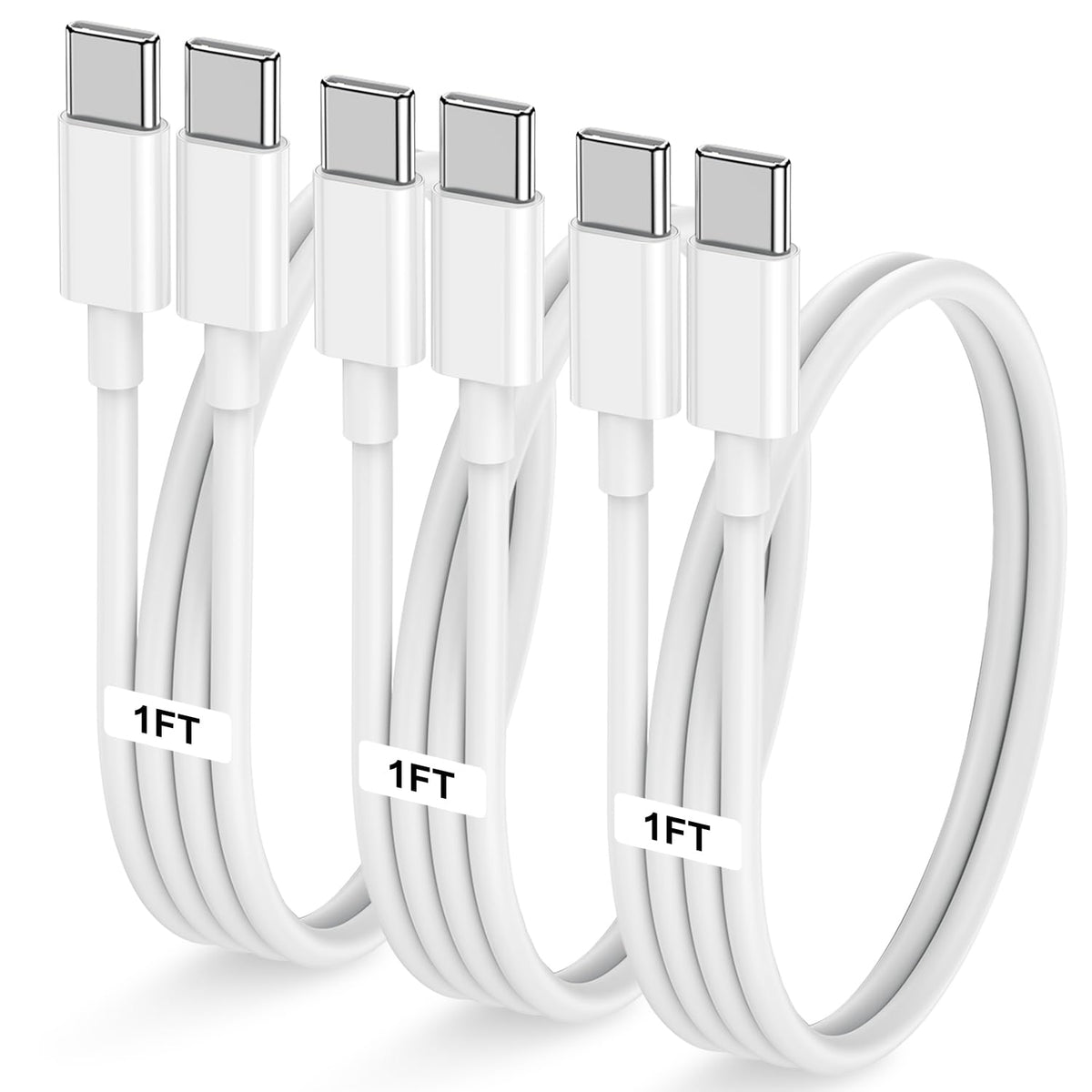 LOFPYE 3-Pack 10FT 60W USB C to USB C Cable, Type C to Type C Cable,Fast Charging Cable for iPhone 16 15 Pro Plus Pro Max，for Galaxy S24 S23, for iPad Pro/Air, for MacBook Pro/Air and More