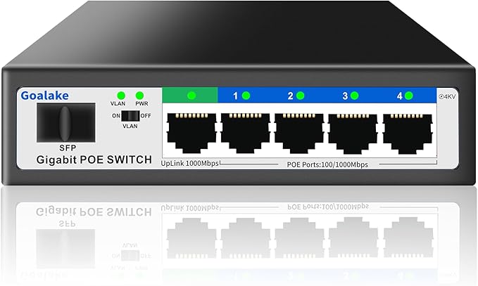 5 Port Gigabit PoE Switch and 1 Gigabit SFP Slot, Unmanaged PoE Switch with 4 Gigabit Port PoE+@52W, Fanless&Metal Design, Plug & Play, VLAN Mode, Overload Protection