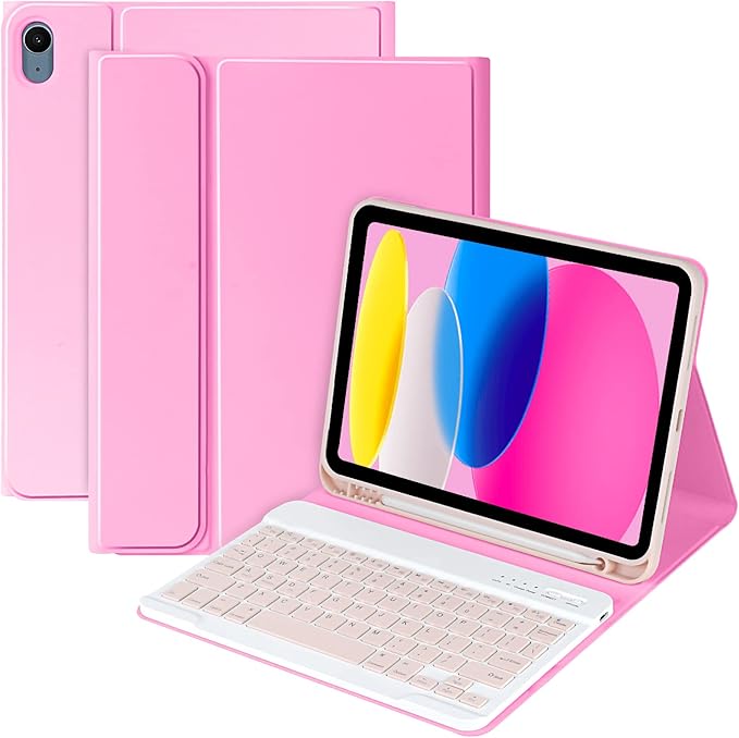 MMK iPad A16 Case (2025, 11"), iPad 10th Generation Case with Keyboard (2022, 10.9"), Wireless Detachable Keyboard, Pencil Holder-Watermelon Red