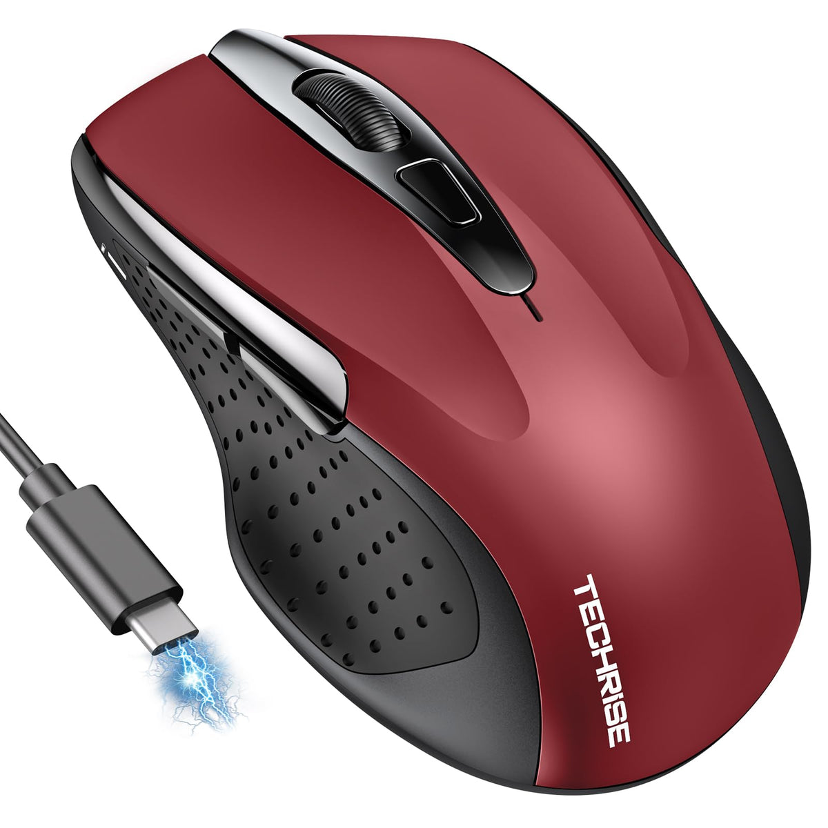 TechRise Bluetooth Mouse (BT5.0/3.0 & 2.4G) Rechargeable Wireless Mouse 2.4GHz with USB A Receiver, 4800 DPI Optical Tracking, 6 Adjustable DPI, Quiet Clicks, 6 Buttons, Wide Compatibility - White