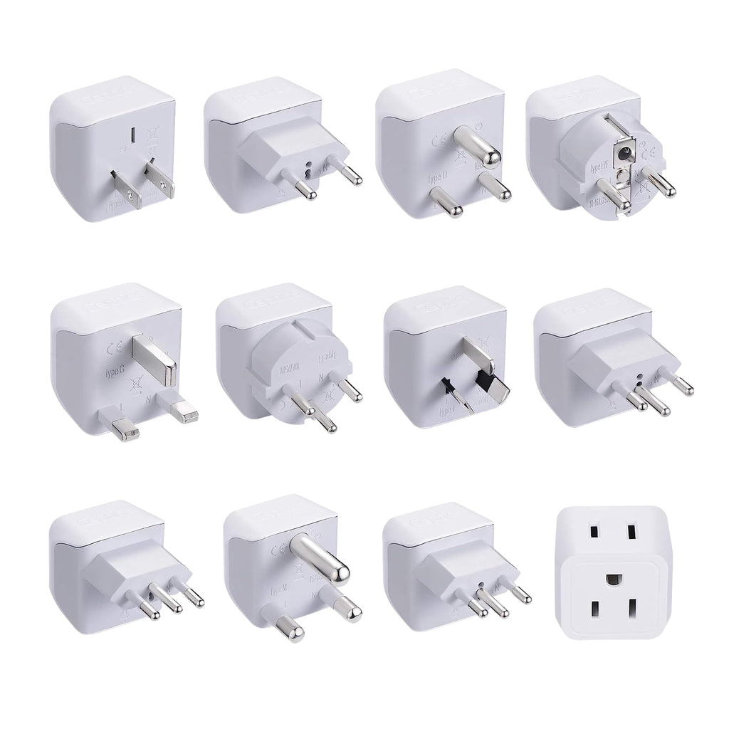 Ceptics World Travel Adapter Set - 2 in 1 USA to Europe, Asia, Africa, India, Japan, Australia, Brazil, China, Israel and more - 11 Pack - Safe Grounded - Works with Cell phones, Laptops, Chargers