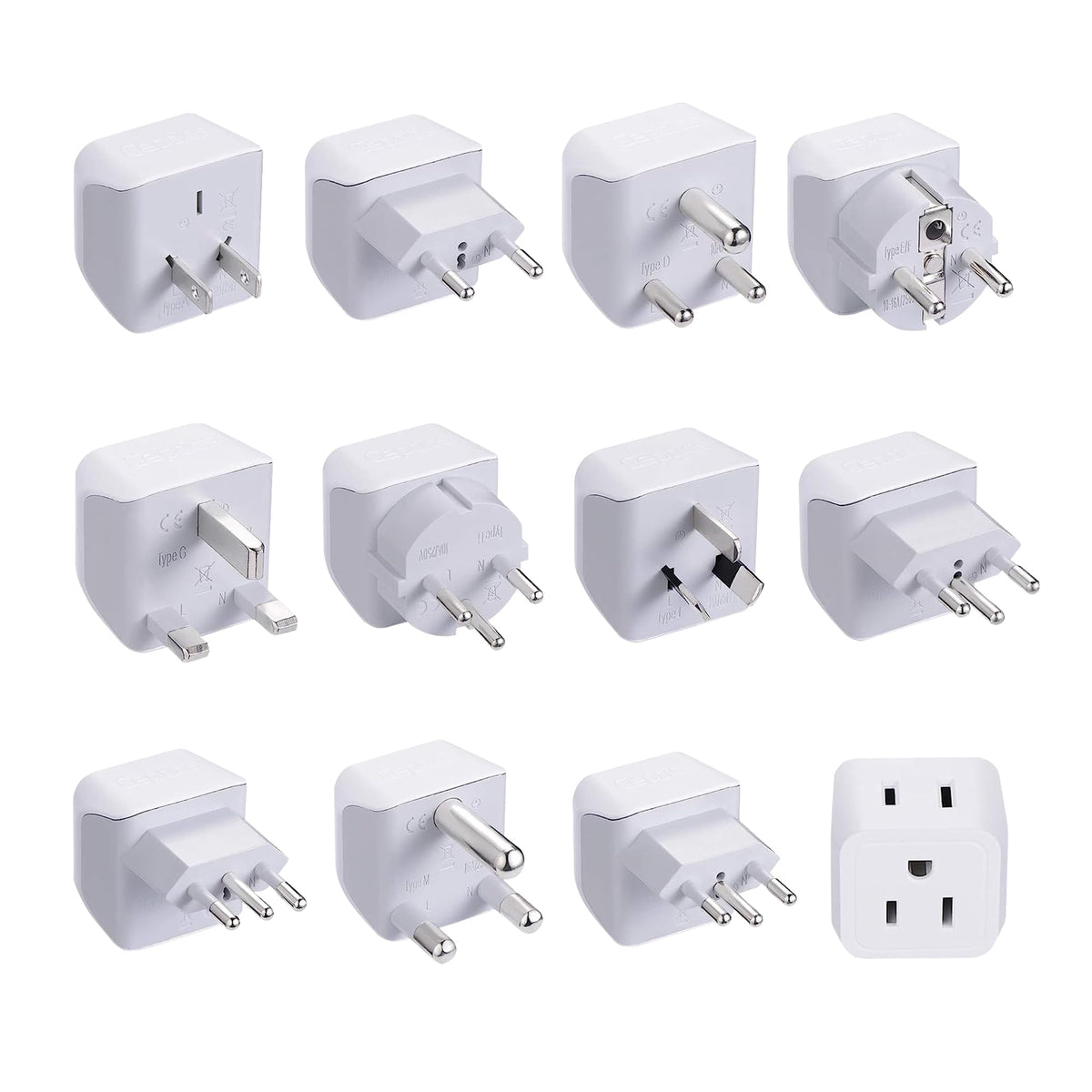 Ceptics World Travel Adapter Set - 2 in 1 USA to Europe, Asia, Africa, India, Japan, Australia, Brazil, China, Israel and more - 11 Pack - Safe Grounded - Works with Cell phones, Laptops, Chargers