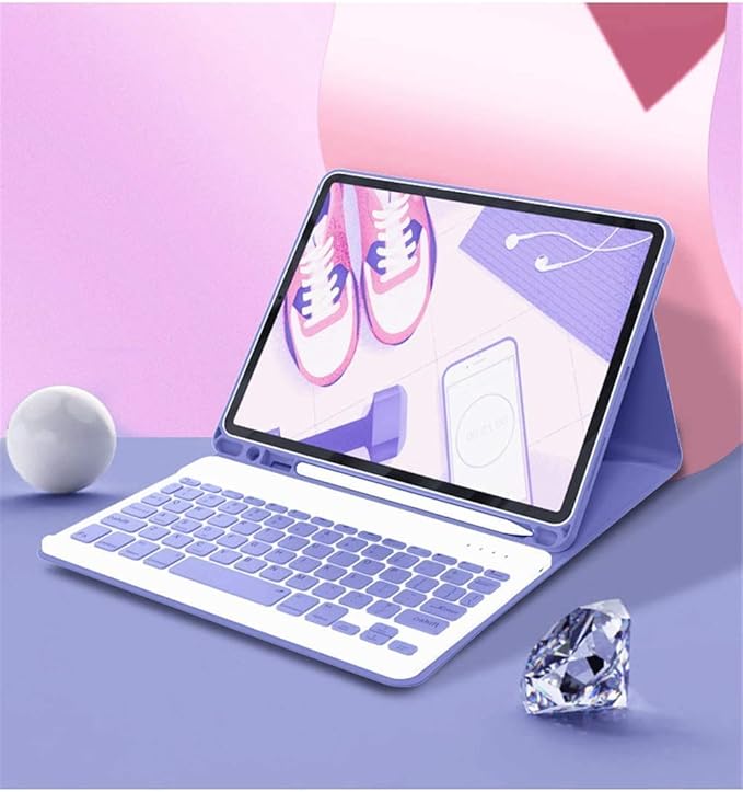 AnMengXinLing Keyboard Case for iPad mini 5 with Mouse, Detachable Wireless Bluetooth Keyboard Pencil Holder Slim Leather Smart Cover for iPad mini 5th Gen 2019, Purple