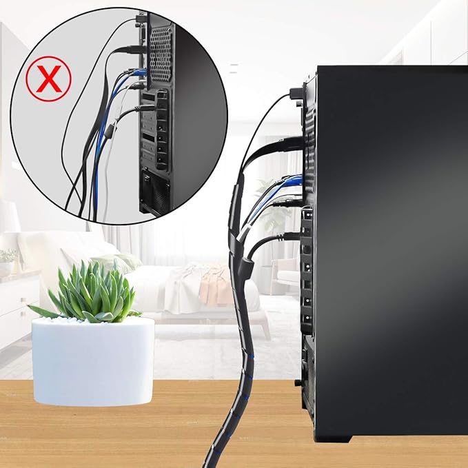 65FT XHF 4mm(Wrapping Range:1.5mm-10mm) Spiral Cable Wrap Cord for Computer Electrical Wire Organizer Sleeve Hose RoHS Black
