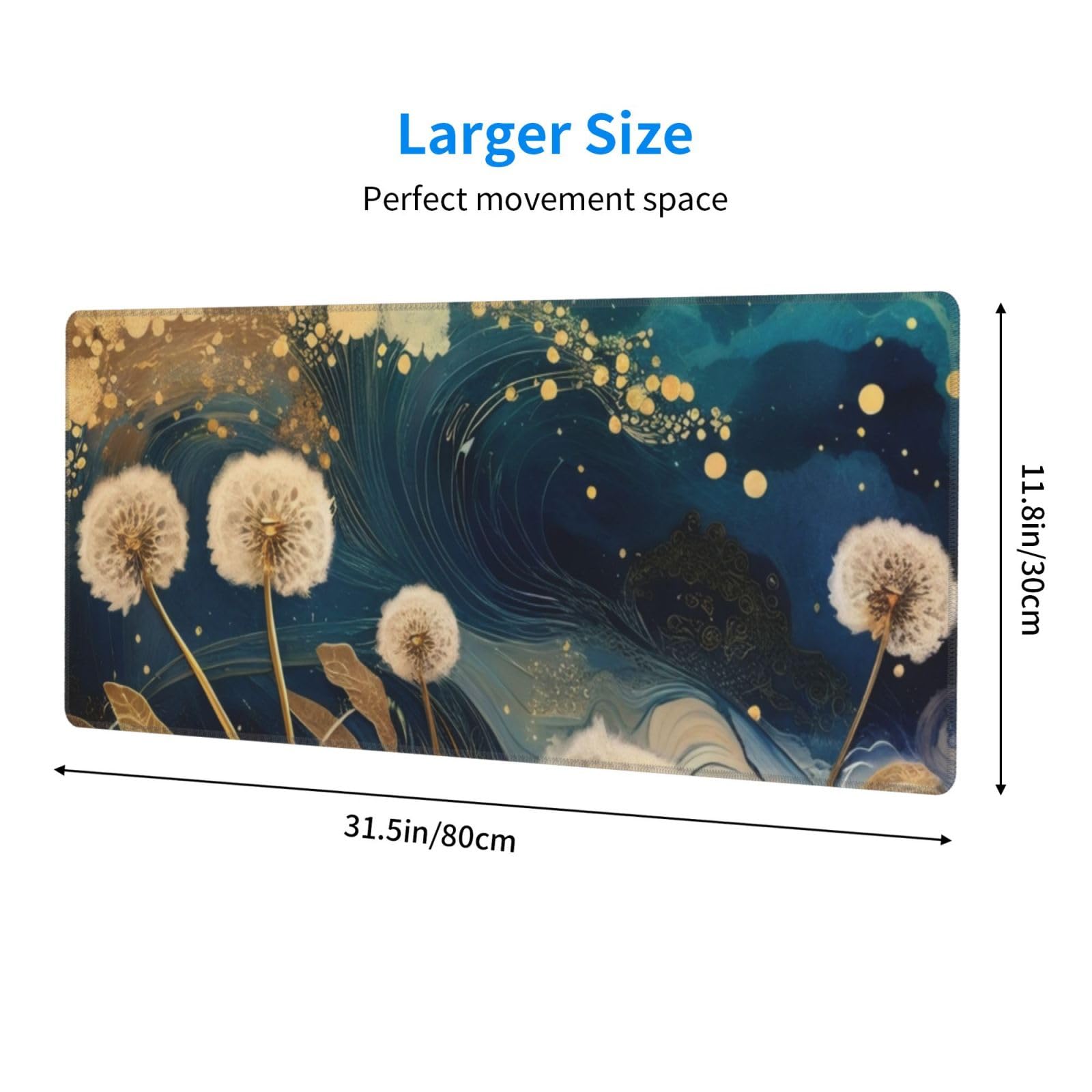 Gaming Mouse Pad, Large Non-Slip Rubber Base Mousepad, Keyboard Mouse Mat, Desk Pad with Stitched Edges, 31.5x11.8inch, Abstract Dandelion