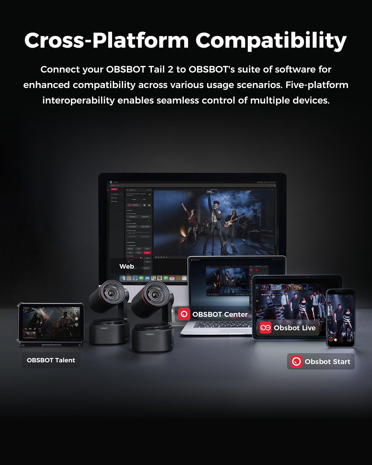 OBSBOT Tail 2 PTZR NDI Camera 4K@60FPS, Pro AI Tracking, 1/1.5" CMOS, 50MP, 5X Optical Zoom, 12X Hybrid Zoom, SDI/HDMI/IP/USB 3.0 Output, Live Streaming for Education, Conference, Worship, Live Events