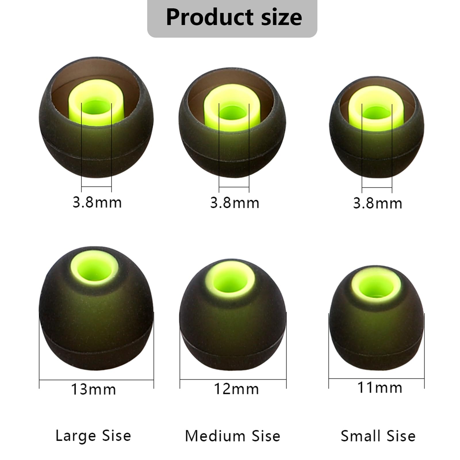 MMYQXI Replacement Earbud Tips Silicone Ear Tips Fit for in-Ear Headphones (Inner Hole 3.8mm -5.1mm) Earbud Replacement Tips 9 Pairs
