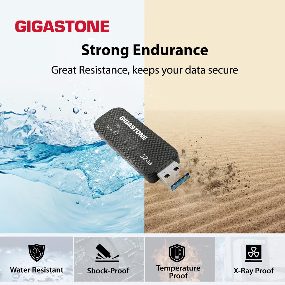 GIGASTONE 32GB USB 3.2 Flash Drive 5-Pack, 80MB/s High-Speed Data Transfer, Carbon Fiber Design, Retractable