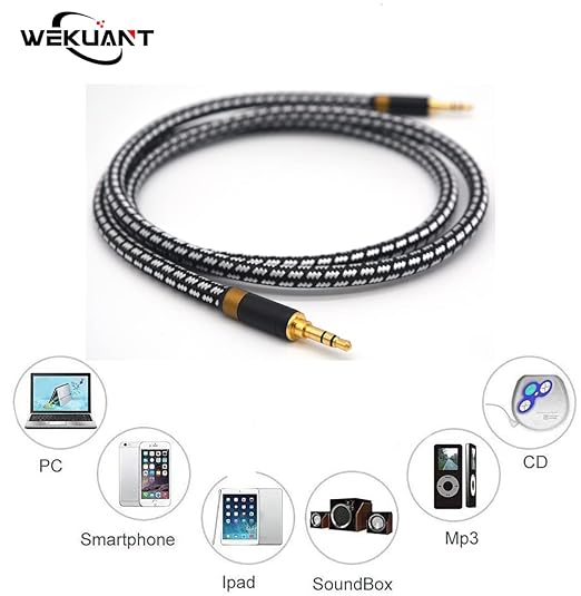 Aux Cord, Audiophile 3.5mm Stereo Audio Cable [2m (6.5 Feet), Silvered-Plated Copper core], Unbreakable and Great for Laptop, Tablets, Headphones, Cars and More.