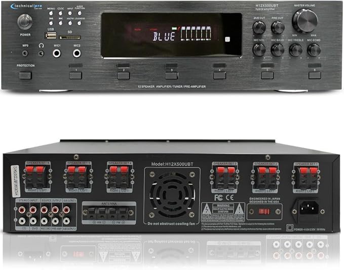 Home Audio System Kit - 6 Channel 6000 W Bluetooth Amplifier w/ 12 Qty of 5.25" Frameless in-Wall in-Ceiling Speakers 175 W Each, 2 Qty of Wired Mic, 500 ft Speaker Wire & Remote by Technical Pro