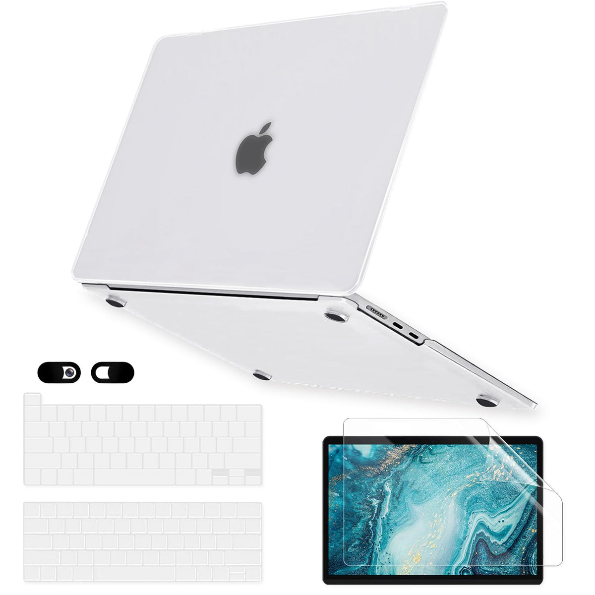 Sparkly Clear Case for MacBook Pro 13 inch M2 M1 A2338 A2289 A2251 A2159 A1989 A1706 2023-2016 Release with Touch ID, 6 in 1 Glitter Plastic Hard Shell&Keyboard Cover&Screen Protector&Webcam Cover