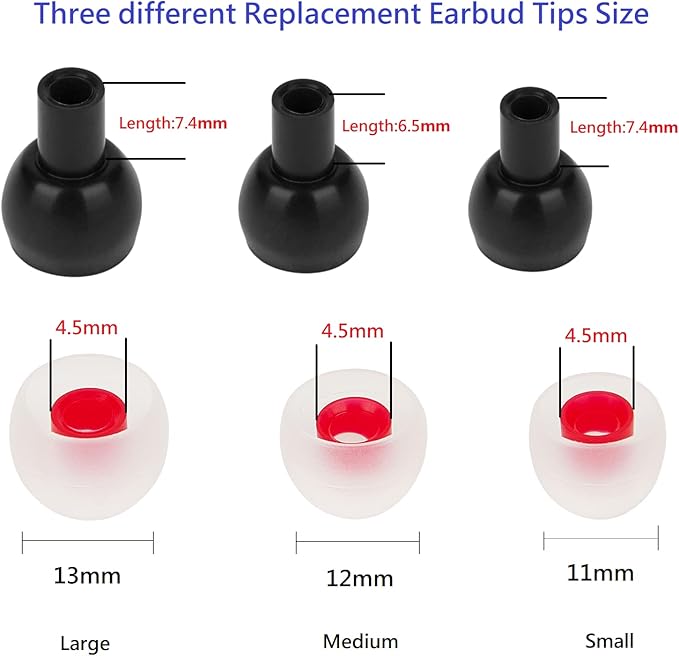 36 Pieces Small Earbud Tips Soft and Comfortable Ear Bud Replacement Pieces Silicone Fit Most in-Ear Headphones，Inner Hole 3.8mm -5.5mm，Small White and Red Replacement Eartips