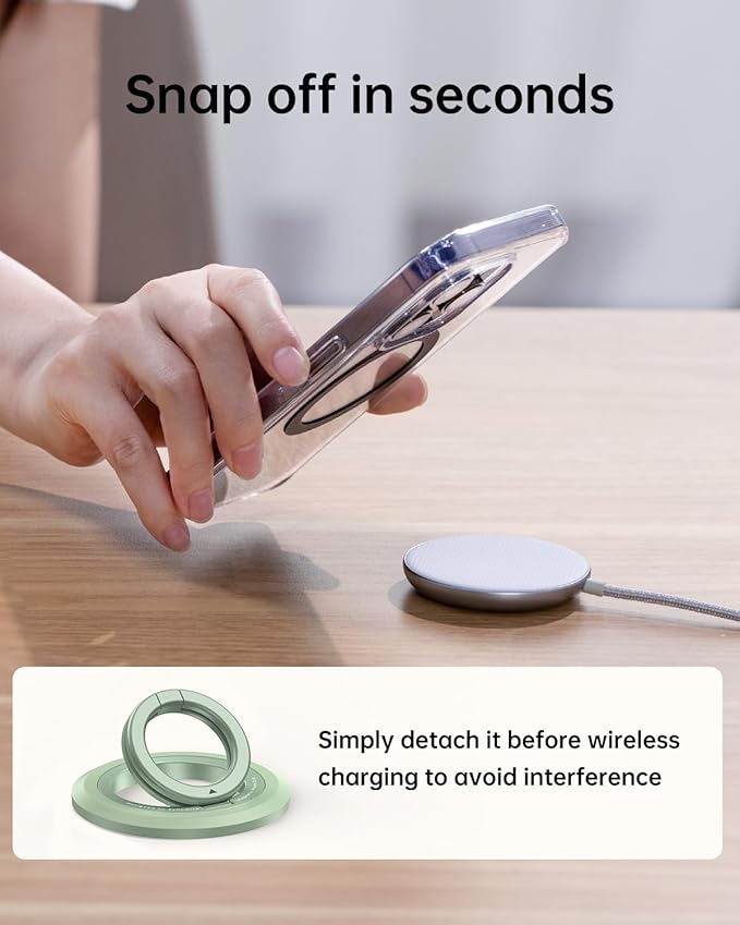 SYNCWIRE Magnetic Phone Ring Holder for MagSafe, 360° Rotation Dual Sided Magnet Grip Cell Phone Ring Stand Finger Kickstand Compatible with iPhone 16 15 14 13 12 Pro Max fits MagSafe - Green
