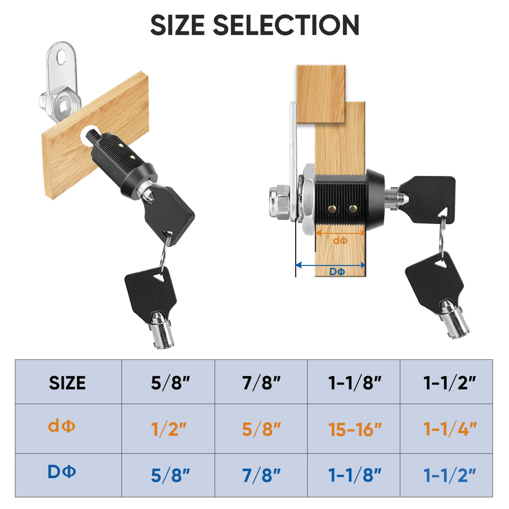 PTEROMY 5 Pack Cabinet Lock with Keys, 1-1/2'' Heavy Duty Tubular Cam Lock for RV Compartment Storage Locks, Full Set of RV Cam Locks (Black, 1-1/2'', 5 Pack)