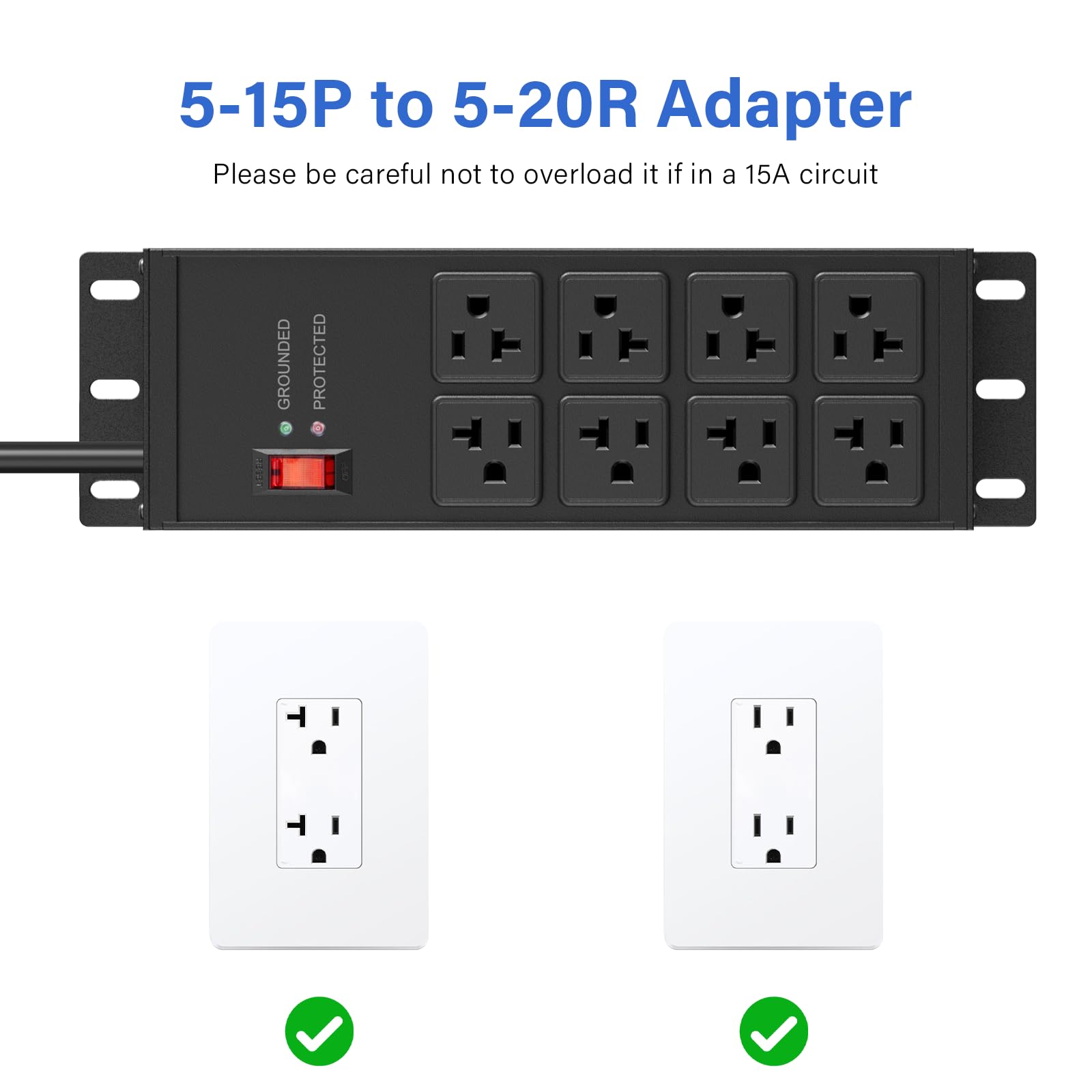 CCCEI 12 Gauge Heavy Duty Power Strip, 8 Ports, Black, 4FT.