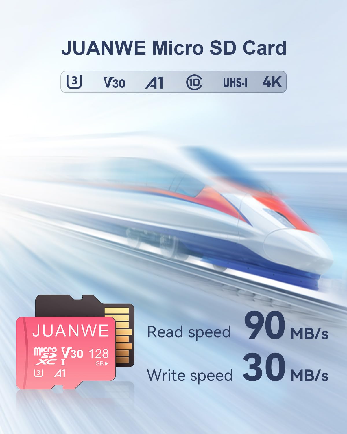 JUANWE 128GB Micro SD Card 2 Pack 128GB TF Card with Adapter, microSDXC Memory Card for Camera, Drone, U3, A1, V30, 4K UHD, UHS-I, SD Card