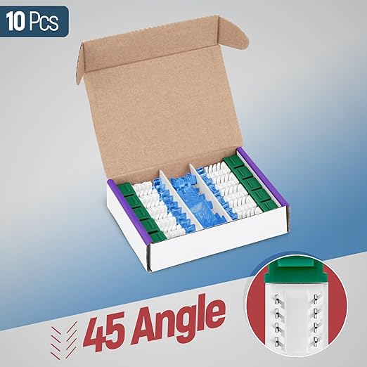 Everest 45° Angled RJ45 Cat5e Keystone Jacks 10-Pack in Green - Slim Profile Female RJ45 Connectors - Cat 5e Keystone Jack - Compatible with 45° Angled Speed Termination Tool - 45Term (B0BL3GS7ZY)