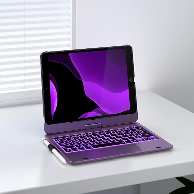 typecase Touch Case with Keyboard for iPad 9th Generation (10.2", 2021), Multi-Touch Trackpad, 10 Color Backlight, 360, Thin & Light - iPad 8th Gen (2020), 7th Gen (2019), Air 3, Pro 10.5 (Violet)