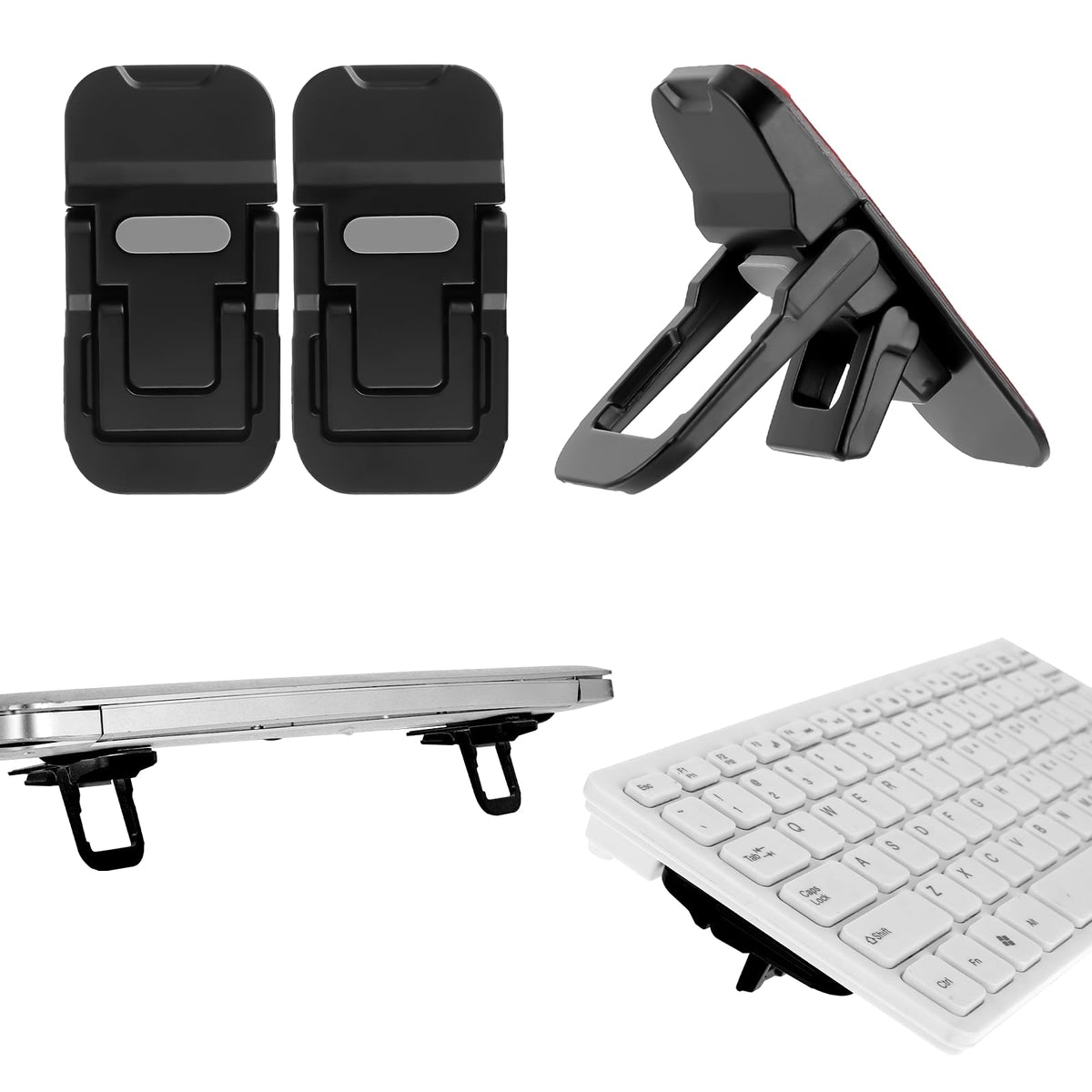Bewudy 2 Pcs Portable Keyboard Stand, Dual Tilt Angle Adjustment, Foldable Laptop Riser, Self-Adhesive Feet for Most Keyboards (Black)