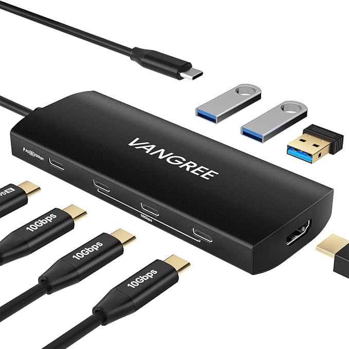 USB C to USB C Hub 10Gbps, 3 USB 3.2 Gen 2 Ports, 4K@60Hz HDMI, 100W PD, 3 USB 3.0 Ports, USBC Splitter Multiport Adapter for MacBook Pro/Air, iMac, iPad Pro, iPhone 15 (Not Support Type-C Monitor)