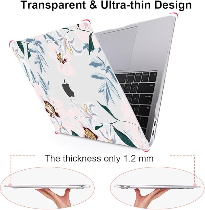 Compatible with MacBook Air 13 inch Case 2021 2020 2019 2018 M1 A2337 A2179 A1932 with Retina Display & Touch ID, Pattern Plastic Hard Shell Case Keyboard Skin Cover, Pink Peonies & Lilies