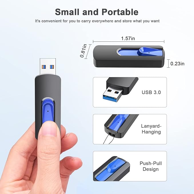 JUANWE 64GB Flash Drive 5 Pack 3.0 USB Jump Drive Retractable Slide Memory Sticks for Computers Thumb Drive Bulk USB Data Storage Pen Drive Blue