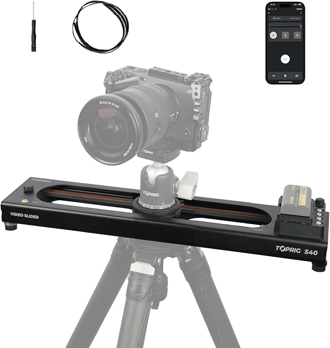 Accsoon Toprig 16inch/40cm Motorized Camera Slider, Button/APP Control Dolly Rail Slider, Speed Adjust/Time-Lapse/120° Panoramic Shooting/Loop Mode, Compatible with DSLR Camera, Gopro, Camcorder (S40)
