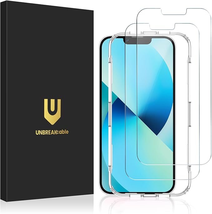 UNBREAKcable 2-Pack Screen Protector for iPhone 16e/13/13 Pro/14, Double Shatterproof Tempered Glass [Easy Installation Frame] [9H Hardness] [99.99% HD] [Case Friendly] for iPhone 6.1 inch