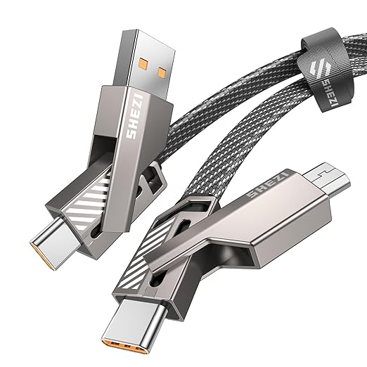 【One is Enough】 4-in-1 USB C to Micro Cable, High-Speed Charging & Fast Data Transfer,CarPlay & Android Auto Support Multi Charger Cord Combo Micro/Type C/USB A for iPhone/Samsung/iPad,5FT