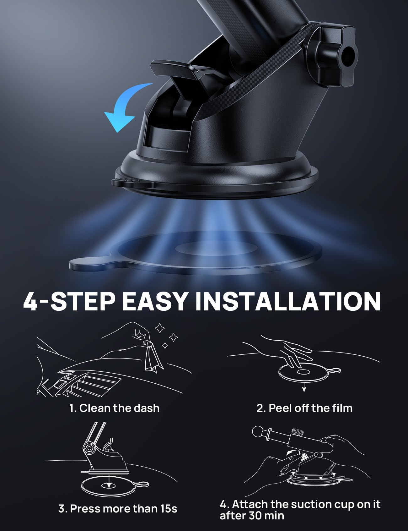 2026 Ultimate Car Phone Holder Mount (+Air Vent Clip) [Military Grade Stable], 360° Rotatable Suction Cup Car Phone Mount for Dashboard Windshield,Truck Cradle Stand for iPhone 17 16 Pro Max Samsung