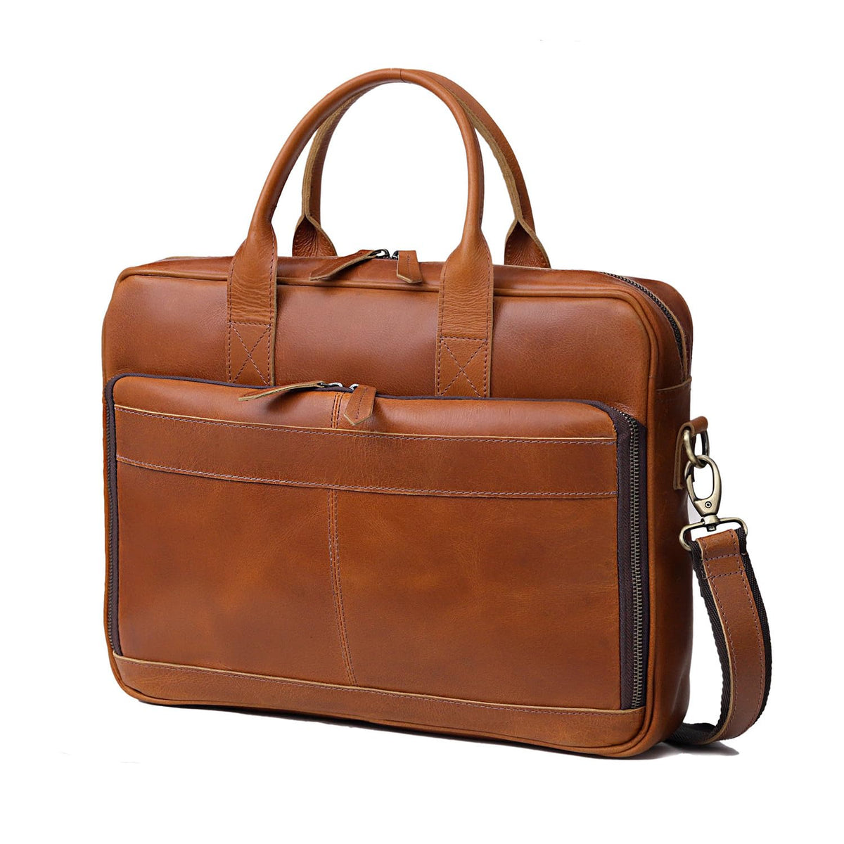 Vintage Handmade Leather Travel Messenger Office Crossbody Bag Laptop Briefcase Computer College Satchel Bag (18" Brown)
