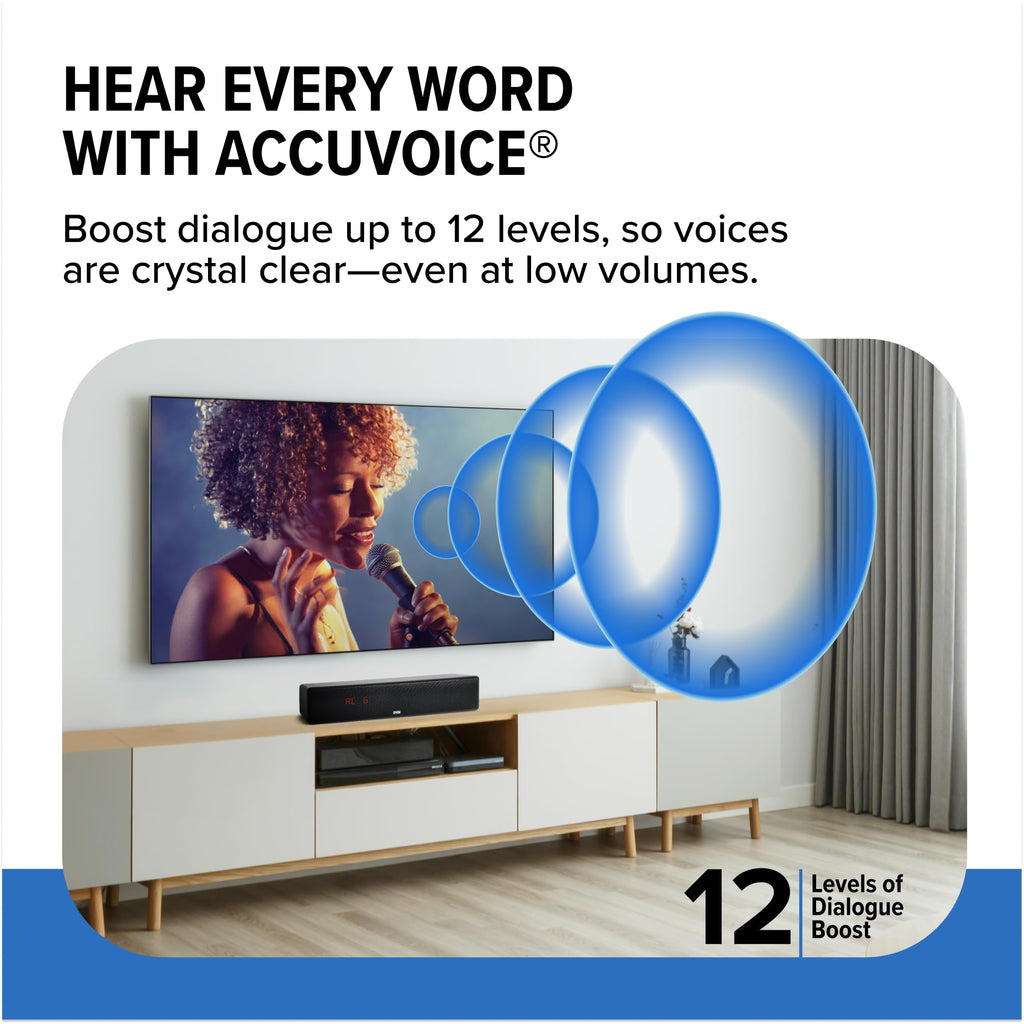 ZVOX AccuVoice AV157 Dialogue Clarifying Soundbar- 12 Levels of Voice Boost