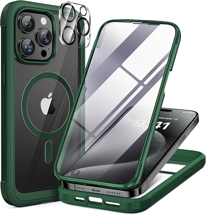Miracase Magnetic for iPhone 12 Pro Max Case [Compatible with MagSafe] Full-Body Phone case with Built-in Glass Screen Protector& Camera Protector, Military Drop Proof 12 Pro Max Cover
