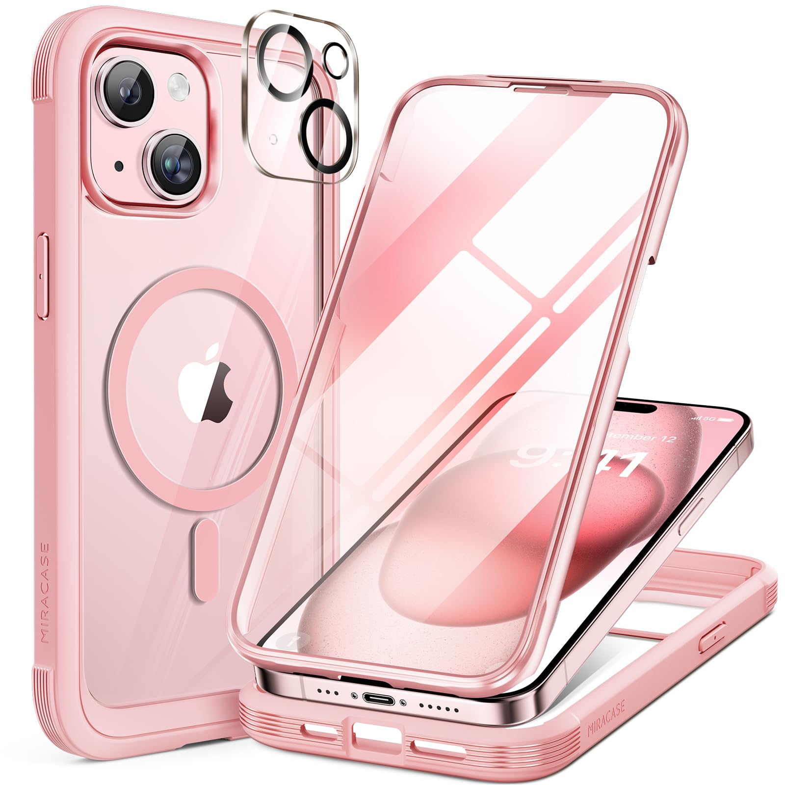 Miracase for iPhone 13 Case 6.1'',Full-Body Magnetic Clear Bumper Case with Built-in 9H Tempered Glass Screen Protector,Military Drop Protection Outdoor Phone Case — iPhone 15