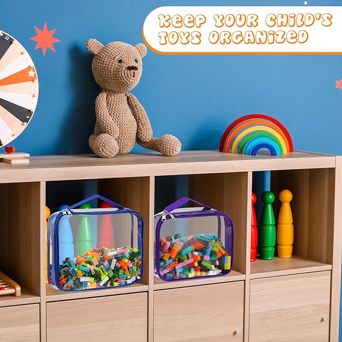 Sanwuta 6 Packs Toy Storage Bags, PVC Organizing Case Bags with Zipper, Waterproof Toy Container for Board Games, Building Blocks, Puzzles, Small Toys and Kids Books(Large, Small,Bright Color)