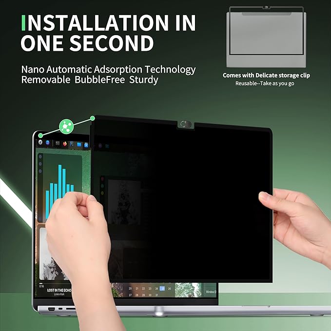 Privacy Screen for MacBook Pro 14 Inch M1/M2/M3/M4(2021-2024)-A2918 A2992 A2442 A2779,Anti Blue Light Glare Filter Removable Computer Protector, Monitor Shield Laptop Film With Camera Cover
