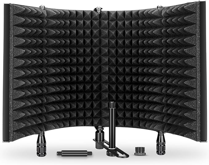 Aokeo Studio Recording Microphone Isolation Shield, Pop Filter.High density absorbent foam is used to filter vocal. Suitable for blue yeti and any condenser microphone recording equipment
