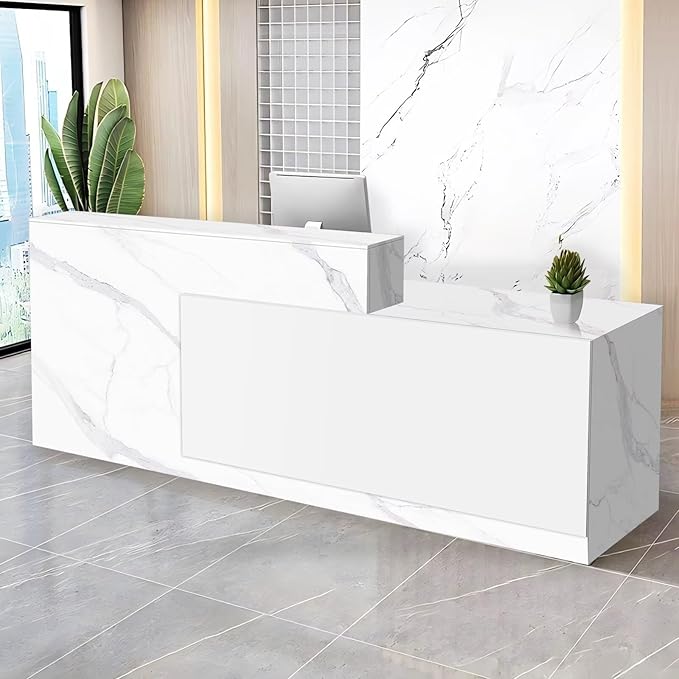 Reception Desk with Counter Modern Checkout Counter with Lockable Drawer Keyboard Tray Receptionist Desk for Office Salon Reception Table K Right 51inch/130cm