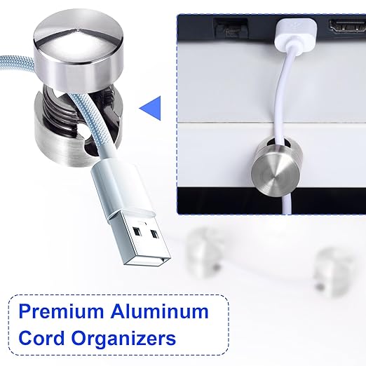 2 Sets Charger Holders for Cords, Silver Adjustable Cable Anchor Holders, Adhesive Metal Cord Clips, Cable Management Wire Organizers for Desk, Office, Nightstand