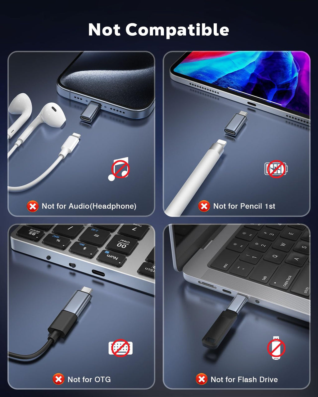 MoKo Lightning to USB-C Adapter for iPhone 17 16 15, Charge Only, 4 PCS